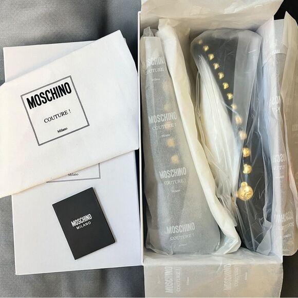 MOSCHINO Teddy Bear Stud Flats Black Ballerina Flats EU Size 40/US9.5 New in Box - Picture 3 of 10